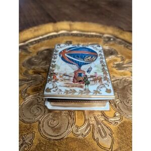 Vintage Limoges France Hot Air Balloon Book Trinket Box, Rehausse Main